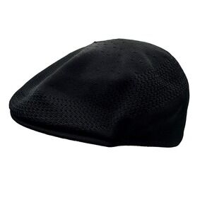 Kangol Tropic Ventair 504 Flat Cap Black Mesh Knit Ivy Hat Large 0290BC